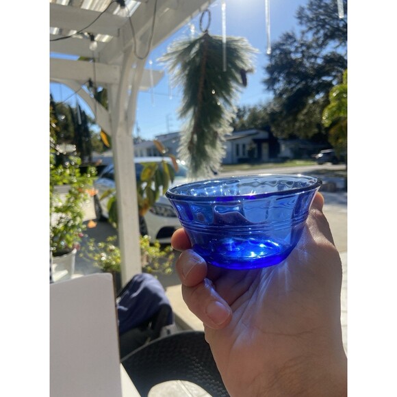 Vintage Pyrex Cobalt Blue Glass Bowls Set of 2 Small Nesting Dessert Custard - Picture 6 of 14
